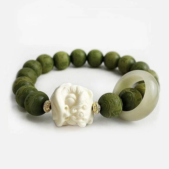 Bodhi Seed Bracelet with Guardian Lion Charm – Natural Meditation Beads new - Picture 2 of 6